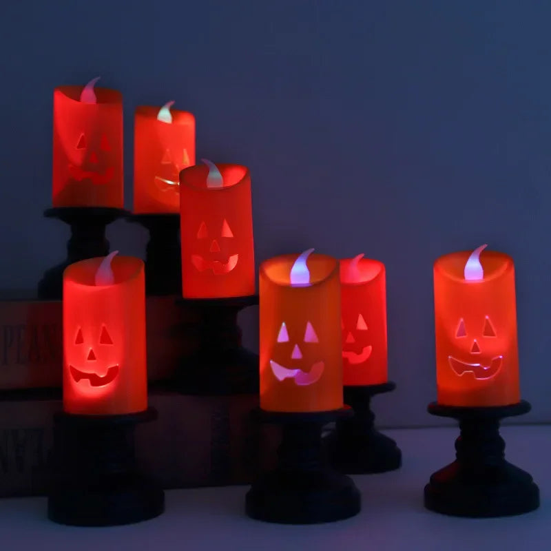 Halloween Decoration Jack-o '-lantern LED Candlestick Table Decoration Site Layout Props Halloween Candle Light Oasis Select