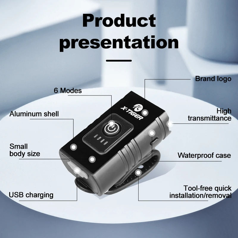 X-TIGER Bicycle Light 1200LM Front Lamp USB Rechargeable LED Mobile Power Supply Waterproof Mountain Bike Headlight Bicycle Acce Oasis Select