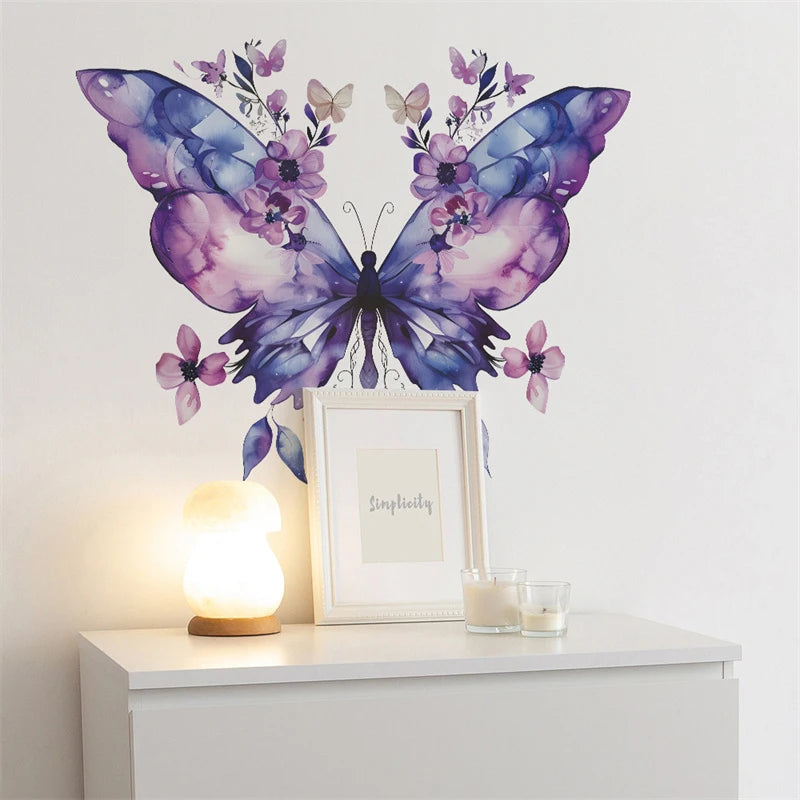 Purple Butterfly Flower Wall Sticker Refrigerator Sticker On Door Closet Bedroom Home Beautification Decal Decoration Oasis Select
