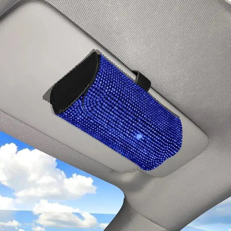 Bling Rhinestone Car Glasses Case Sunglasses Storage Box Crystal Auto Interior Accessories Sun Visor Organizer Glasses Holder Oasis Select Blue