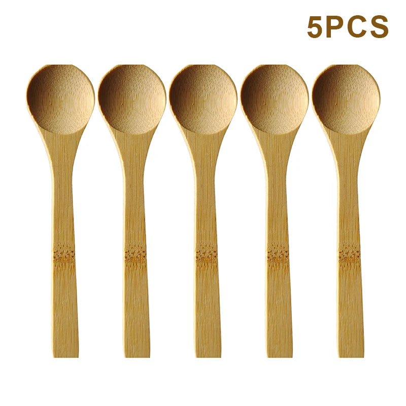 5Pcs Bamboo Wooden Teaspoons Eco-Friendly Kitchen Tableware Honey Spoon Condiment Scoop for Coffee Dessert Household Use Oasis Select A14