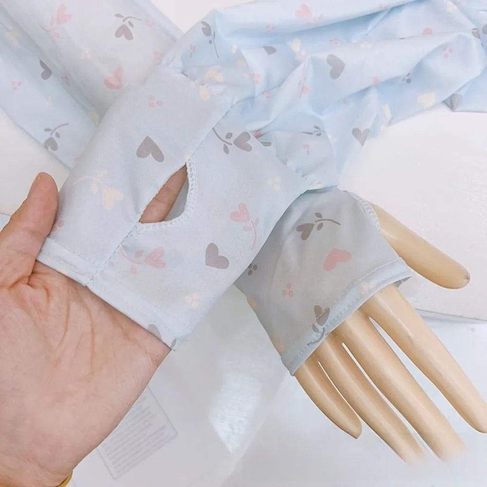 Breathable Ice Silk Sleeve Loose Fit Love Flower Print Sun Protection Sleeves Cooling Material UV Protection Sleeves Cycling Oasis Select