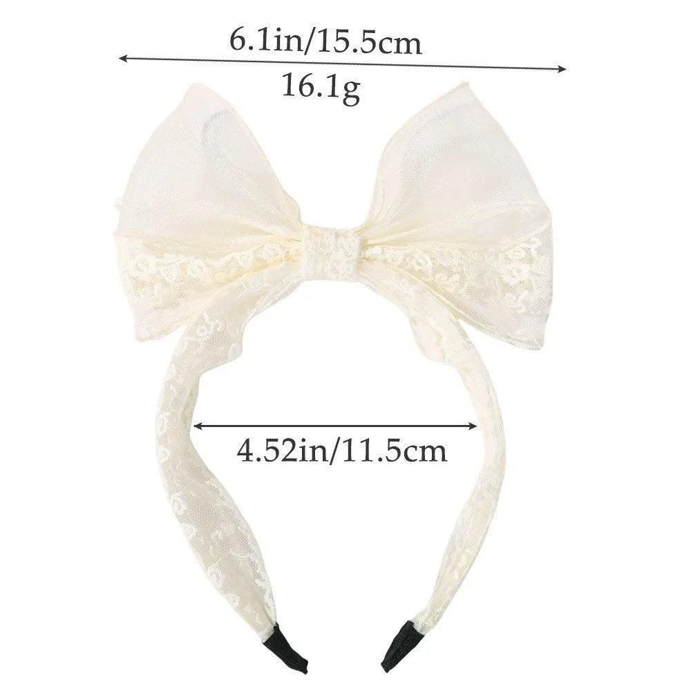 Elegant Lace Bow Hairbands Double Layered Non-Slip Princess Headband Flower Embroidery Lightweight Yarns Headband Oasis Select