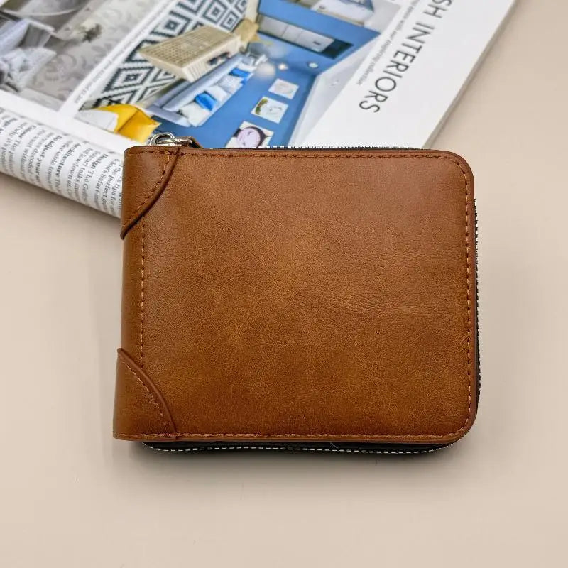 1PC Men Wallets Leather Zipper Purse Man Slim Card Horders Quality Male Short Multi-card Wallet Coin Pocket Purse Oasis Select Brown
