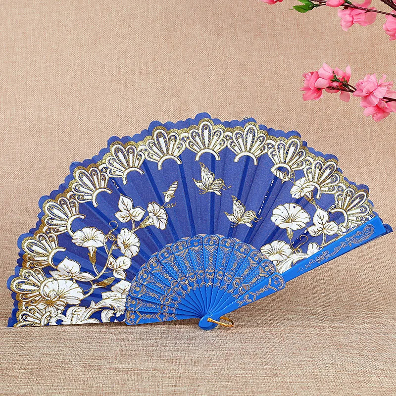 Chinese Style Folding Dance Fans Wedding Party Lace Silk Hand Held Flower Fan Vintage Lace Hand Held Fan Women Girl Photo Prop Oasis Select D