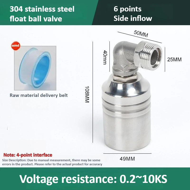 304 Stainless Steel Float Ball Valve Water Level Control 1/2 "3/4" Miniature Fully Automatic Water Level Control Valve Oasis Select 6 points Side inflow 304 Stainless steel