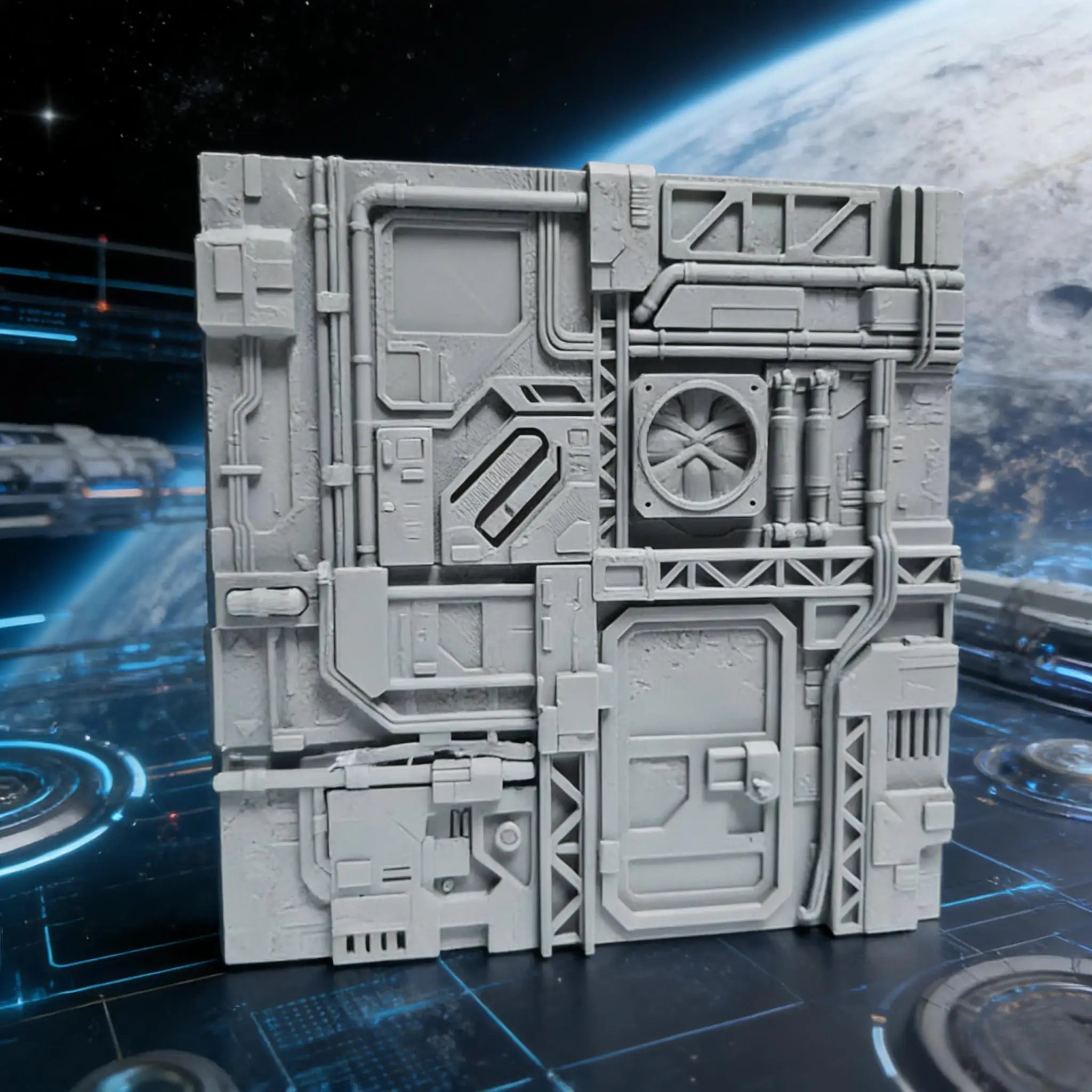 Sci-Fi Spaceship Wall Panel Model - Industrial Futuristic Station Tile, Cyberpunk Diorama Base for Miniature Scenery Oasis Select