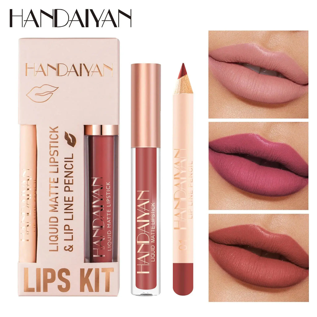 Women 2 in 1 Lipstick and Liner Set Waterproof Matte Makeup Korean Beauty Long Lasting Cosmetic Lip Kit Oasis Select