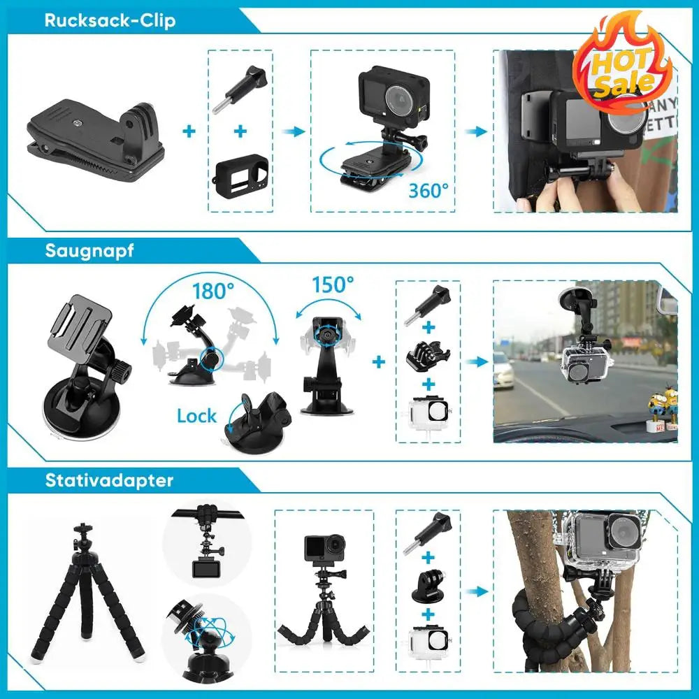 Action Camera Accessories Kit for DJI Osmo Action 6 Essential Accessories Kit with Waterproof Housing+Silicone Case+ Suction Cup Oasis Select
