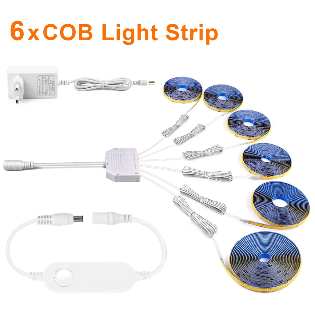 Smart Zigbee Tuya COB LED Strip Light 1-6PCS Kit Parallel Connection Wall Lamp for Multi-layer Cabinet Soundproof Panel Lighting Oasis Select 6PCS COB LED Strip White European Power Plug|2m