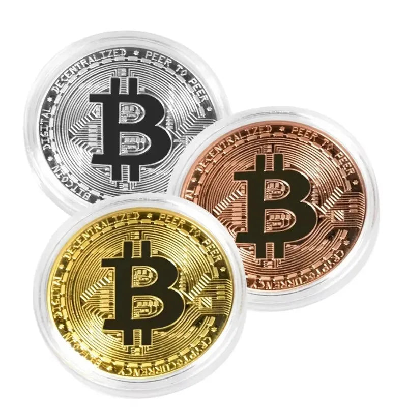 1/2/3/4Pcs Gold Plated Bitcoin Coin Collectible Art Collection Gift Physical commemorative Casascius Bit Metal Antique Imitation Oasis Select