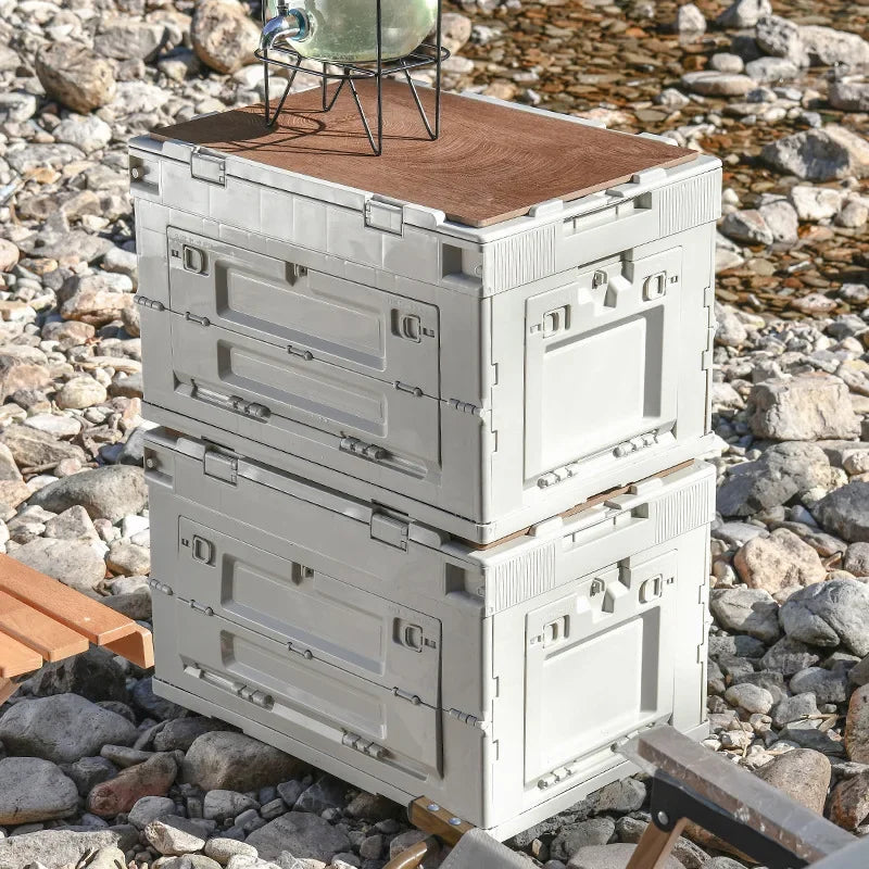Outdoor camping storage box Folding box Camping finishing box Car trunk Storage box Wooden cover Picnic storage box Oasis Select