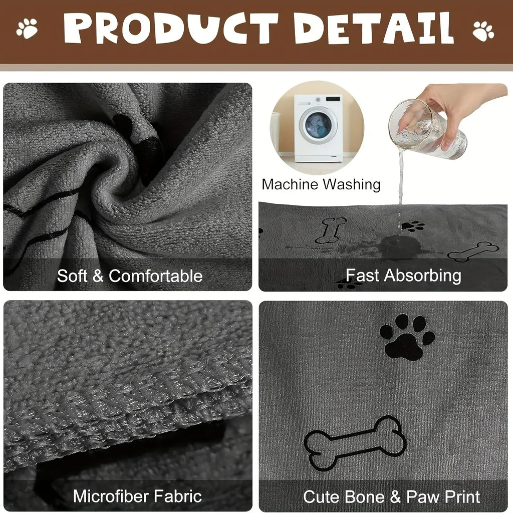 Pet Towel 60x100cm Drying Dog Cat Bath Towel Microfiber Quick-drying Dog Claw Absorbent Blue Grey Bath Towel Pet Bath Products Oasis Select