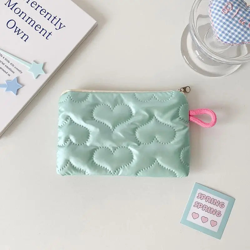 Heart Bow Coin Purse Zipper Cosmetic Pouch – Mini Organiser Zipper Coin Purse Oasis Select Heart Green