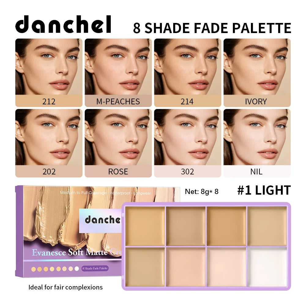8 Shade Fade Palette Soft Matte Texture Cover Dark Circles, Redness, Skin Blemishes Waterproof Sweatproof Long-wearing Concealer Oasis Select Light
