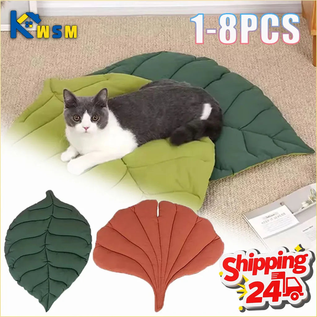 1-8PCS Thick Cotton Leaf Shape Pet Mat Cat Bed Dog Crate Pad for Cage Soft Washable Anti Slip Floor Mat for Puppy Kitten Oasis Select