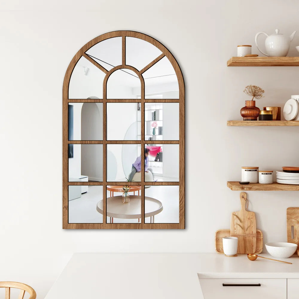Wood and Acrylic Mirror Paste False Window Living Room Bedroom Study Decorative Wall Paste wall decor Oasis Select MZ420-B 42cm x 27cm