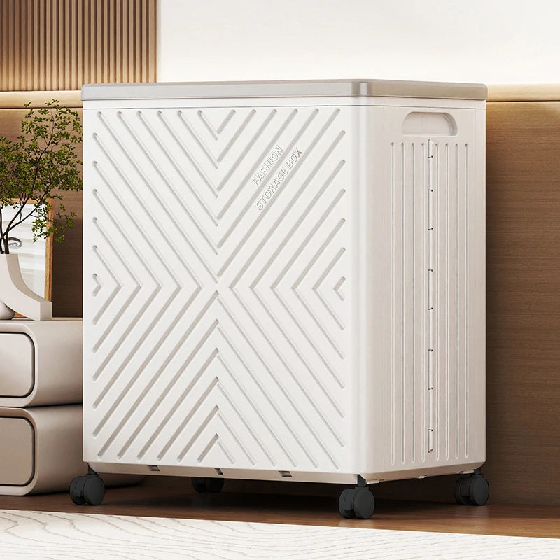 White Foldable Storage Box with Wheels Large Capacity Organizer for Clothes Toys Quilts Space Saving for Bedroom Living Room Oasis Select
