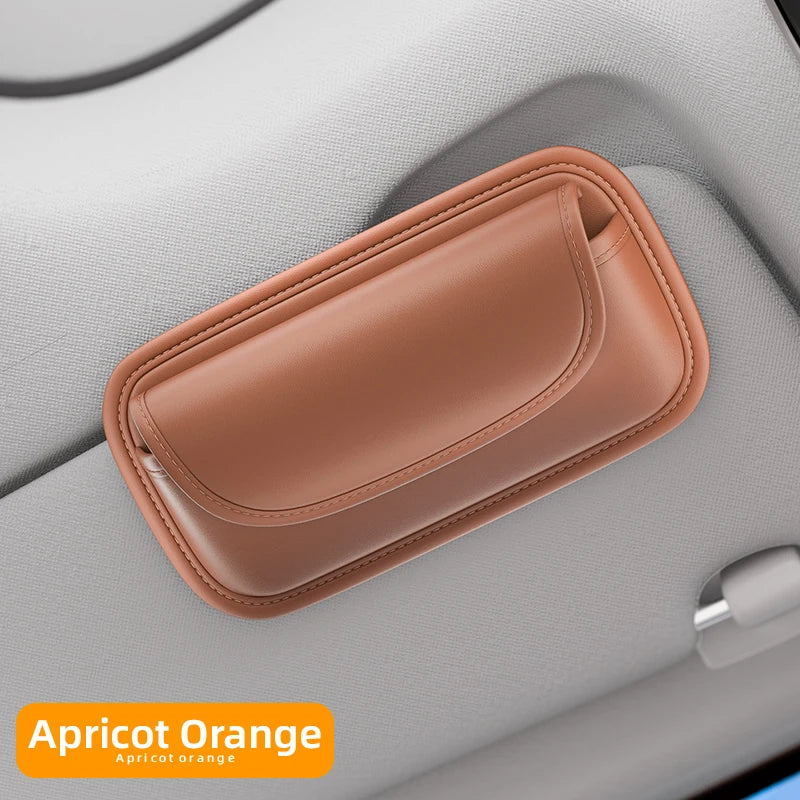 PU Leather Car Sun Visor Sunglasses Holder & Eyeglass Case