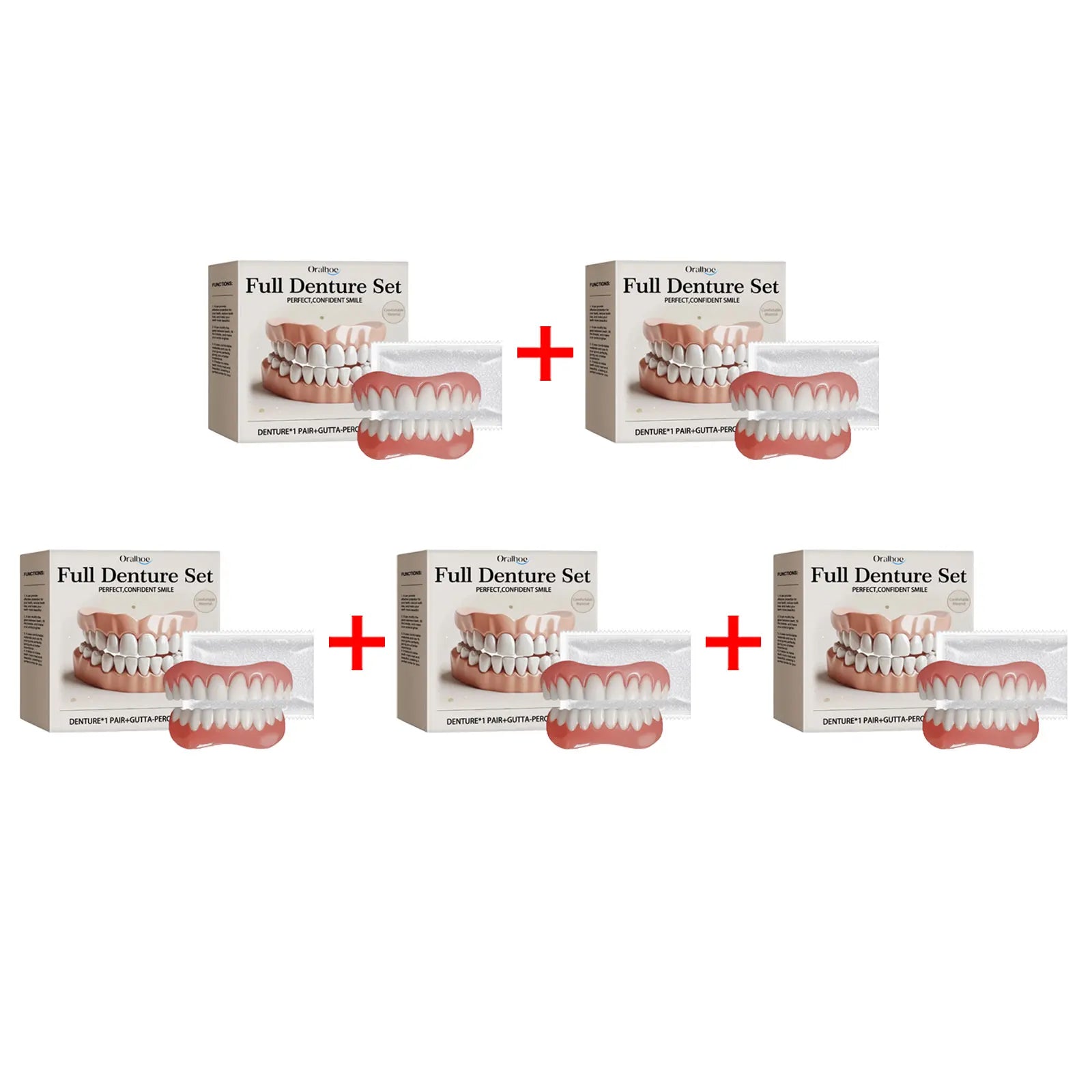 Oralhoe Adjustable Fake Teeth Veneer Kit – Upper & Lower Dentures Cosmetic Denture Kit Oasis Select 5sets boxed