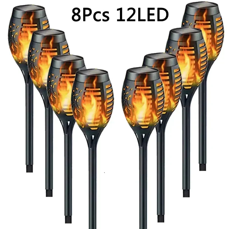 1-10Pack Solar Flame Light Outdoor 96/12 LEDs Flickering Torch Waterproof Night Lamp Garden Decoration for Lawn Path Yard Patio Oasis Select houyan 12LED 8pcs Solar Charge