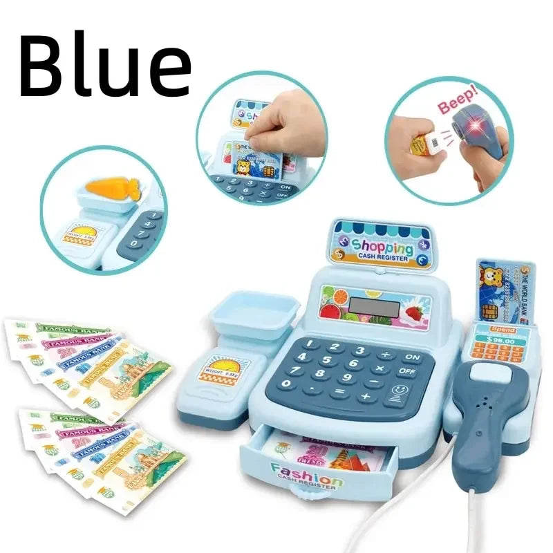 Simulation Shopping Cash House Toys Electronic Game Lighting and Sound Effects Supermarket Cashier Toys Toy for Kids Girl Gifts Oasis Select SKY BLUE