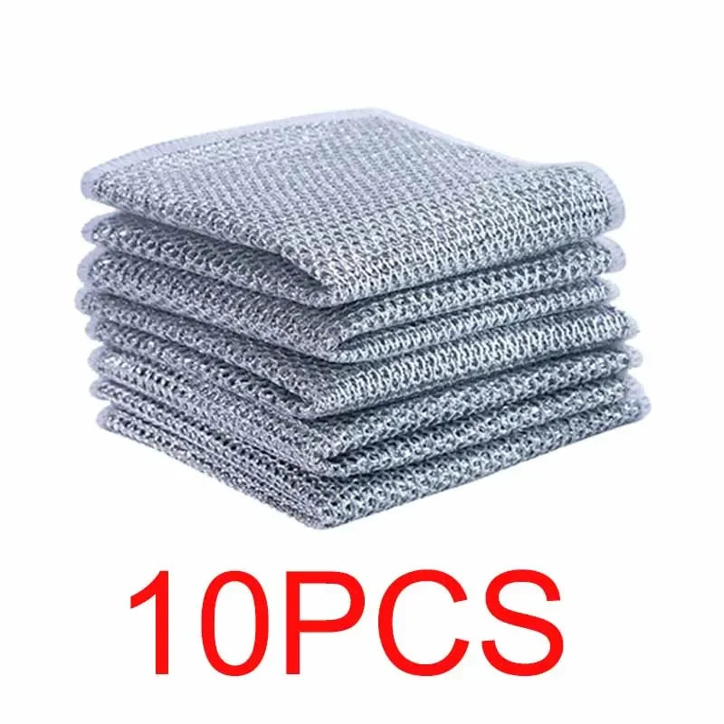 Kitchen Teel Wire Cleaning Cloths Double Sided Thickened Metal Silver Wires Rags Kitchen Dish Pot Washing Cloth Towel Clean Tool Oasis Select 10PCS Double Layer