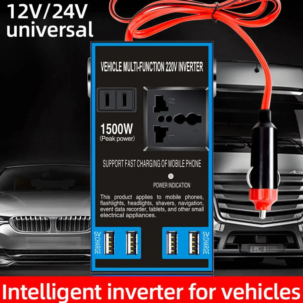 1500W Car Power Inverter 12V/24V to 220V – 4 USB & AC Ports