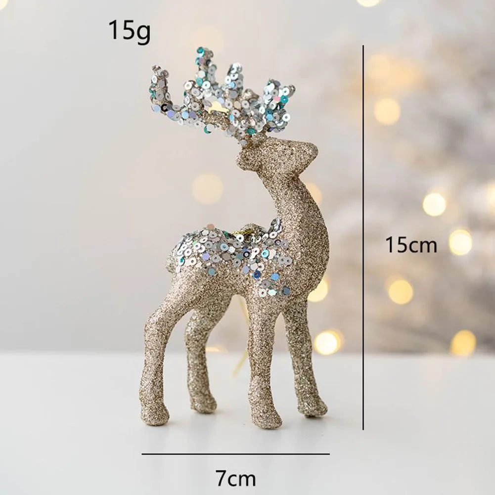 Simulation Reindeer Craft Ornaments Christmas Glittering Resin Deer Sculpture Xmas Elk Tree Decoration Party Craft Holiday Decor Oasis Select Champagne China Mainland