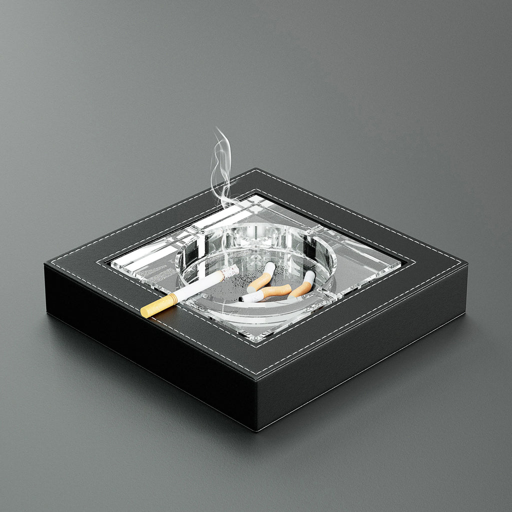 Ashtray Business European Leather Decoration Crystal Size Home Office Ashtray Desktop Decoration Premium Feel Oasis Select Black Large
