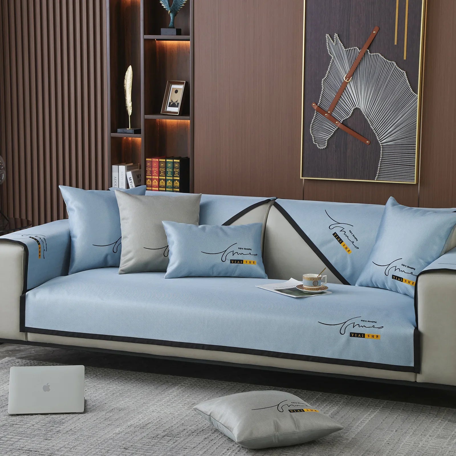Summer New Ice Silk Sofa Cushion Embroidered Mat Cushion Simple and Cool Sofa Towel Machine Washable Ice Silk Sofa Seat Oasis Select