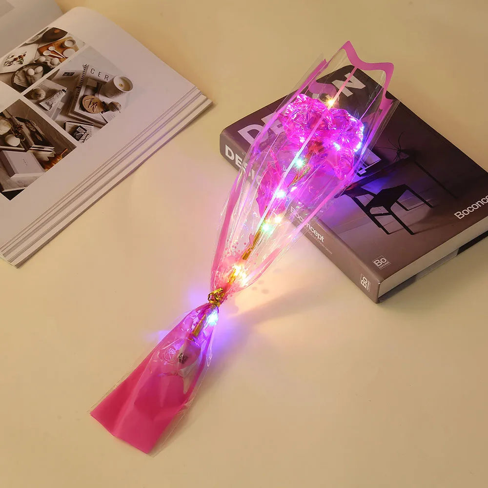 LED Gold Foil Rose with Gift Bag Valentine's Day Mother's Day Teacher's Day Gift Artificial Flower Graduation Gifts for Students Oasis Select Rose Red