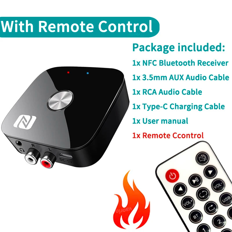 NFC Bluetooth 5.3 Audio Receiver 3.5mm AUX R/L RCA Stereo HIFI Music Wireless Adapter With Mic USB U-Disk Play Remote Control Oasis Select With Remote Control v5.3