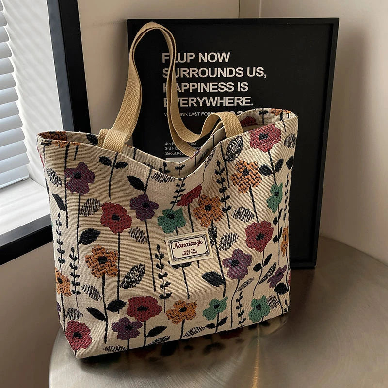 Fashion Flower Floral Printing Single Shoulder Bag Reusable Large Capacity Messenger Bags Simple Versatile Tote Bags Oasis Select
