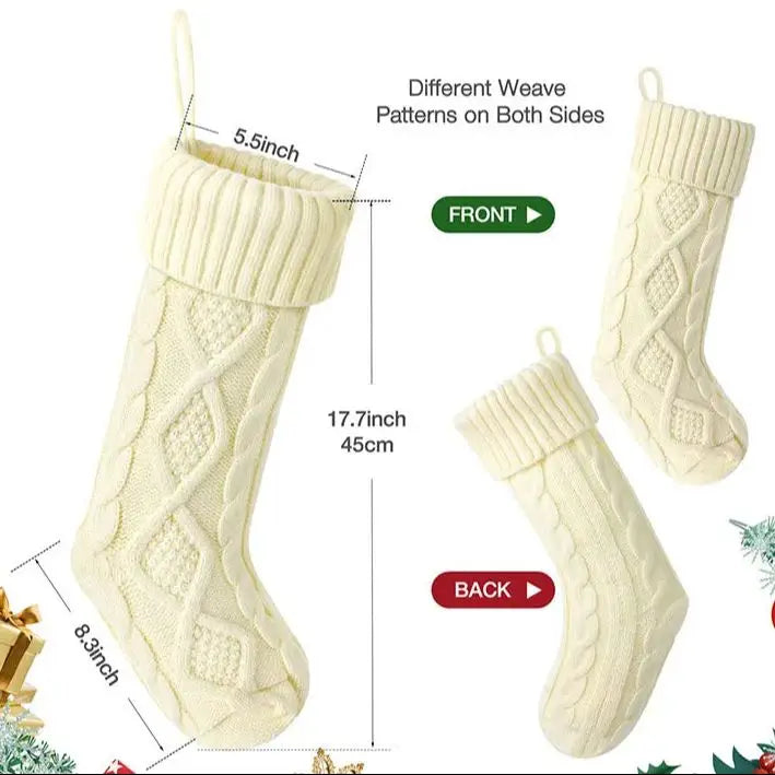 18" Large Cable Knit Christmas Stockings | White 1 or 3 Pack