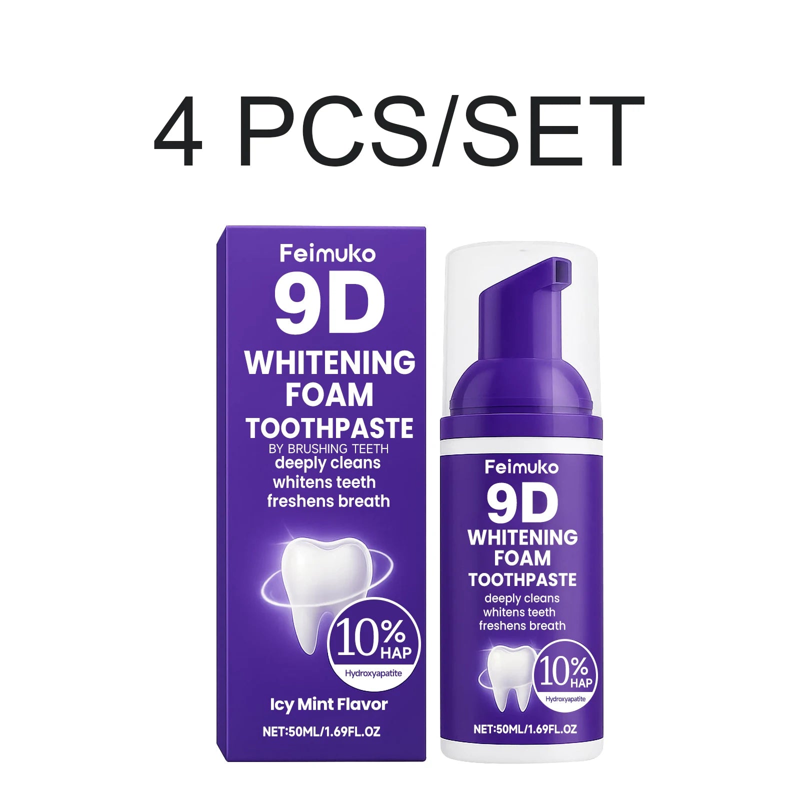 2026 New 9D Whitening Foam Toothpaste 10% Hydroxyapatite Deep Cleaning Fresh Breath Brighten Teeth tain Removal Oral Care 50ml Oasis Select 4 PCS