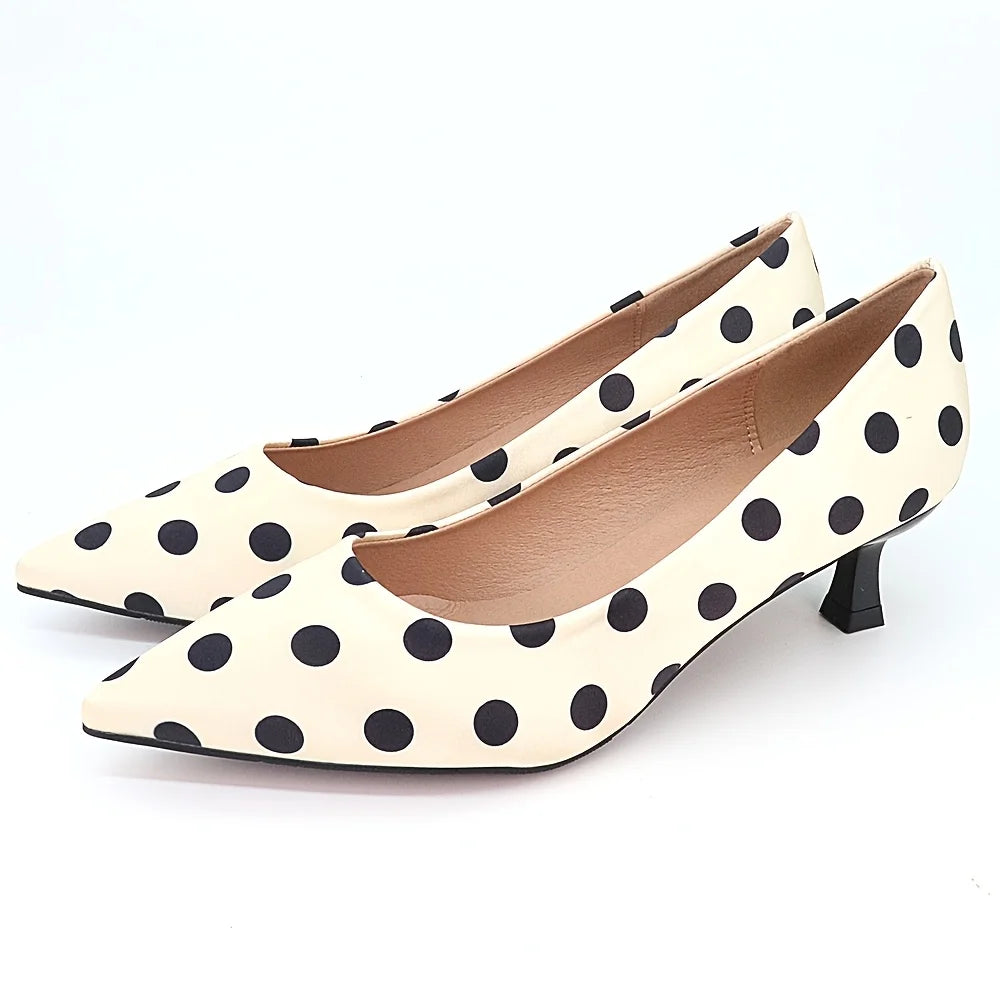 Black & White Polka Dot Heels – Classic Retro Pumps with Bold Pattern, White Faux Leather, Statement Heels for Party & Date Oasis Select