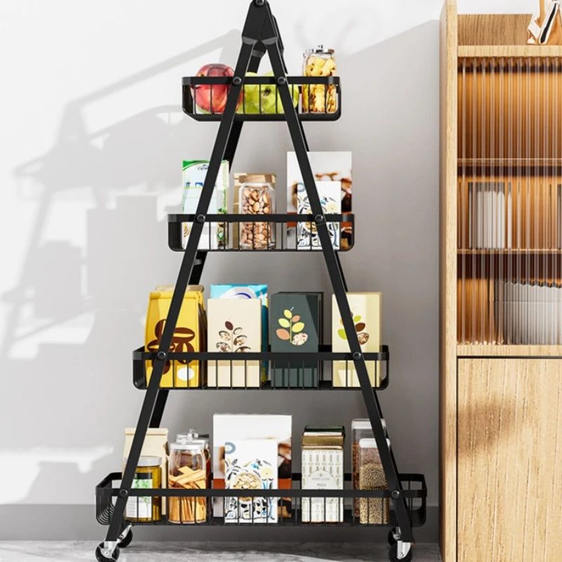 Kitchen rack Floor-to-ceiling multi-layer removable storage rack Household wooden pole trolley Vegetable basket Snack storage Oasis Select