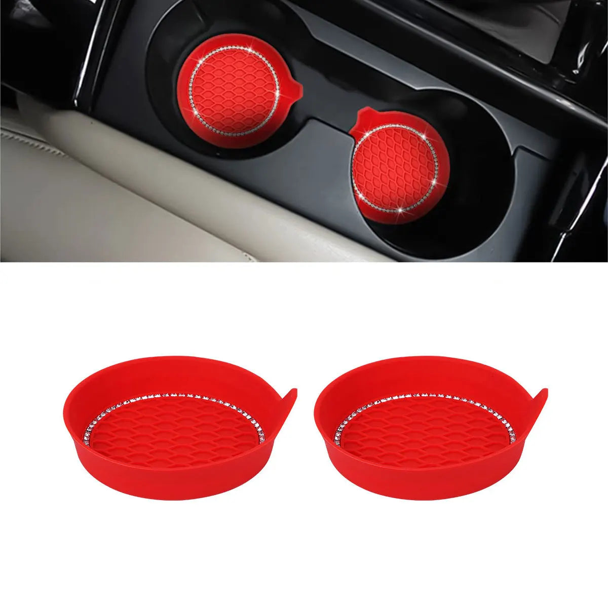 Bling Rhinestone Car Cup Holder Coasters | Non-Slip Rubber Pads