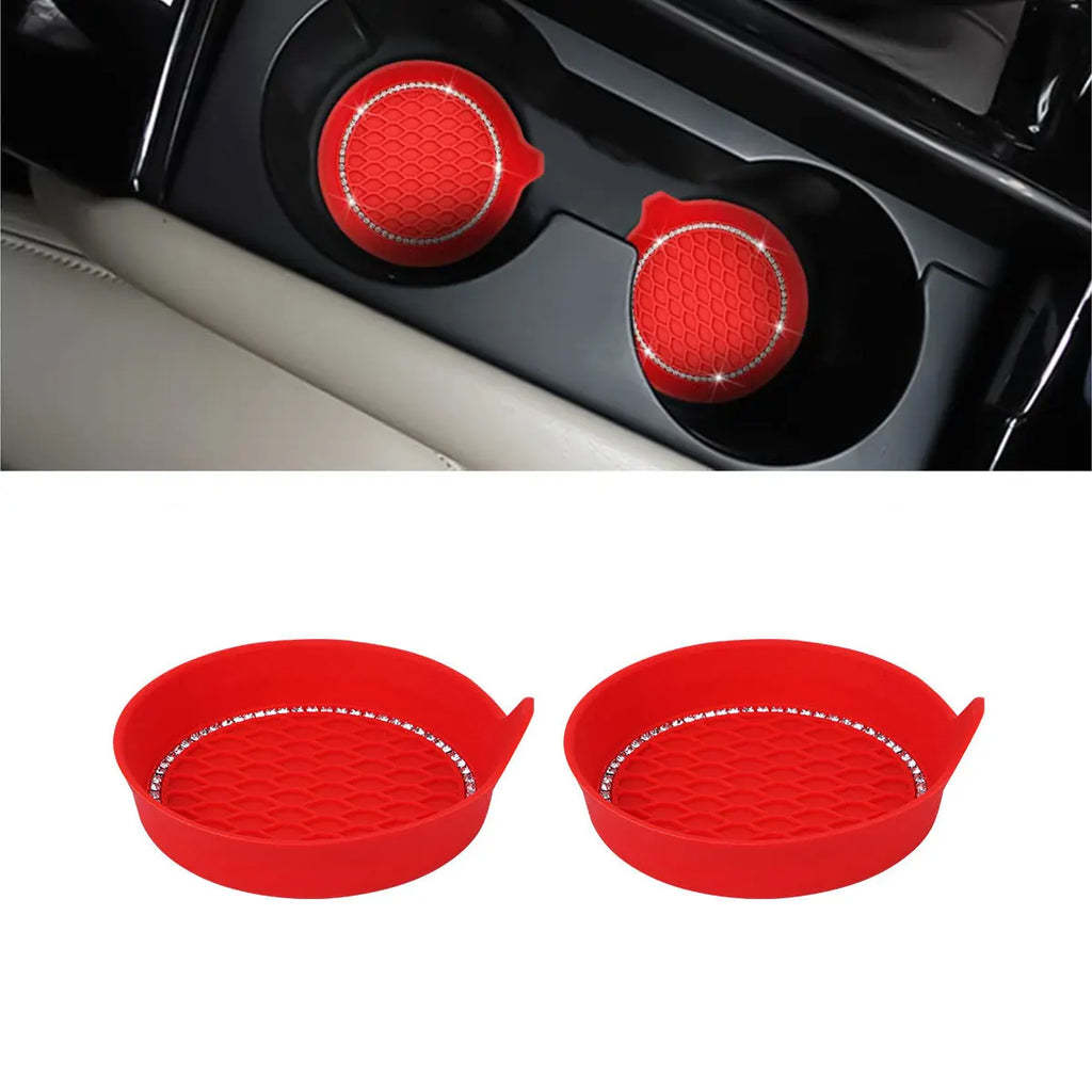 Rhinestone Car Cup Holder Coasters | Non-Slip Silicone Inserts