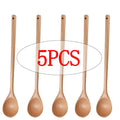 Long Handle Wooden Stirring Spoons – 13" Natural Wood Set Wooden Cooking Spoon Oasis Select 5pcs Light color