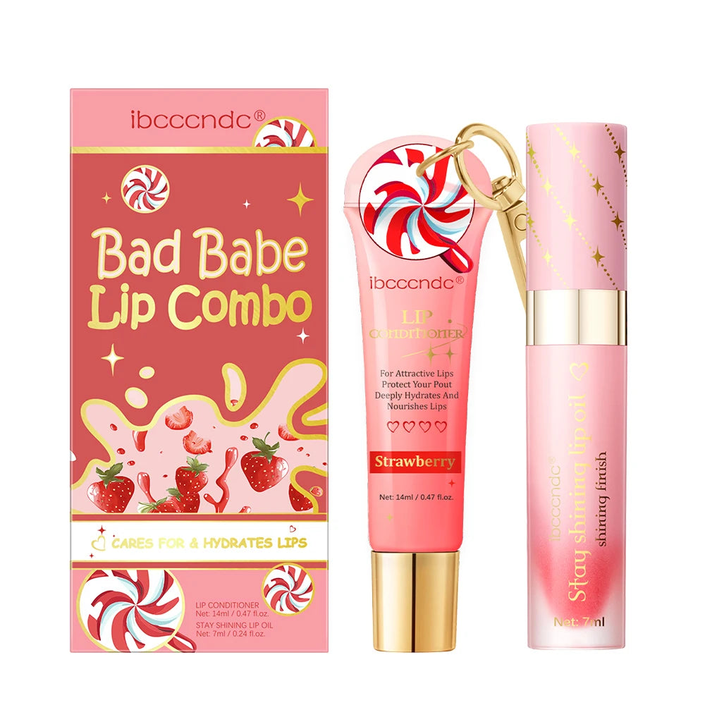 ibcccndc Lip Oil & Stain Set – Glossy Hydrating Lip Duo Lip Gloss Set Oasis Select strawberry 2pcs