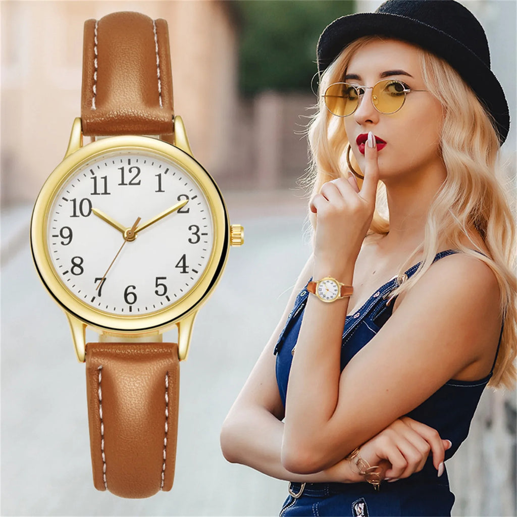 Women's Japanese Quartz Watch | Leather Strap Arabic Numerals Women's Quartz Watch Oasis Select Brown