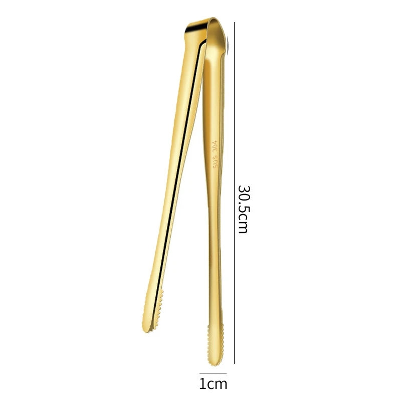 Food Tongs Portable Barbecue Stainless Steel Kitchen Steak Salad Clamp Serving Buffet Clip Cooking BBQ Tweezer Gadgets for Home Oasis Select Golden-30.5CM