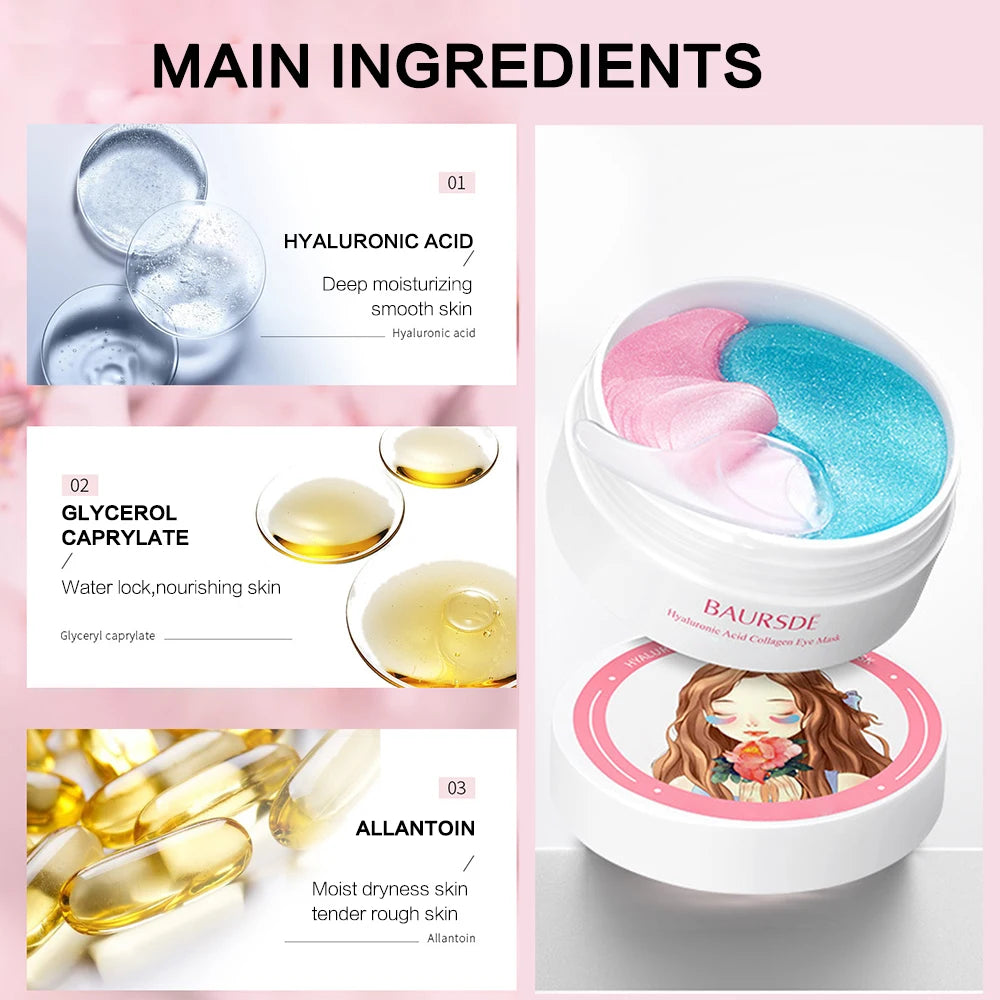 Cherry Blossom & Collagen Dual-Tone Eye Mask - Hydrating, Moisturizing & Nourishing Under Eye Patches 30pairs/Bottle Oasis Select