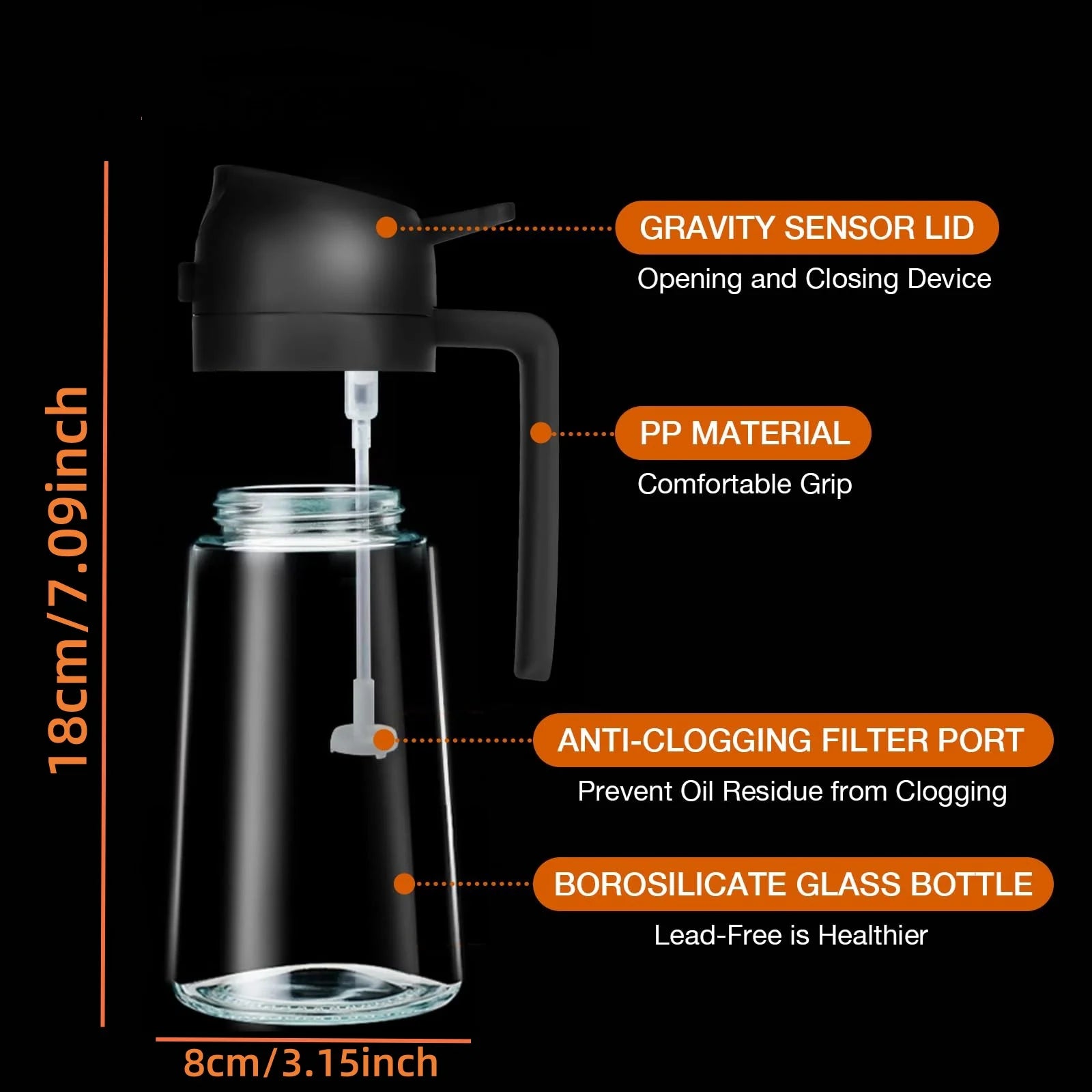 1pc Oil Dispenser Bottle for Kitchen,2 in 1 Olive Oil Dispenser and Oil Sprayer,Oil Spray Bottle 470ML/ 16OZ for Cooking, Kitche Oasis Select