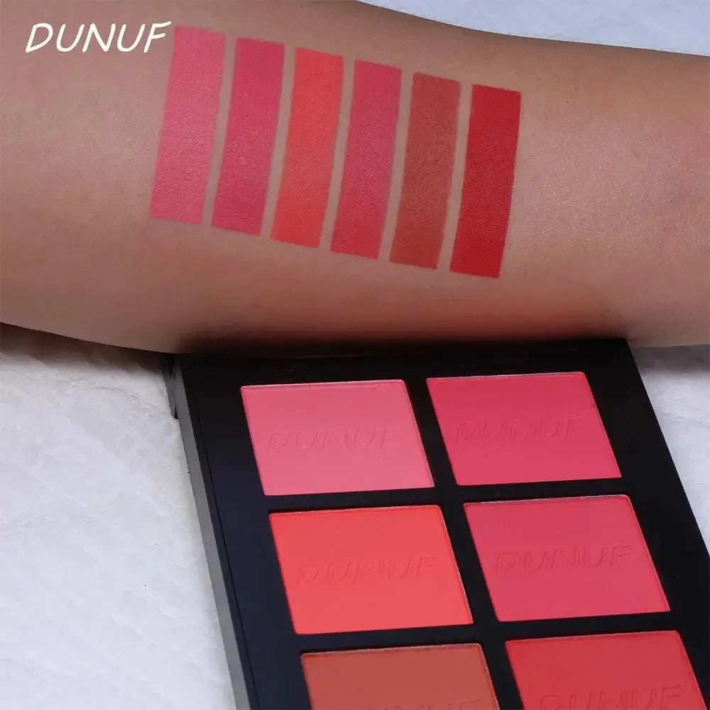 DUNUF 6-Color Blush Palette – Matte, Shimmer & Highlighter
