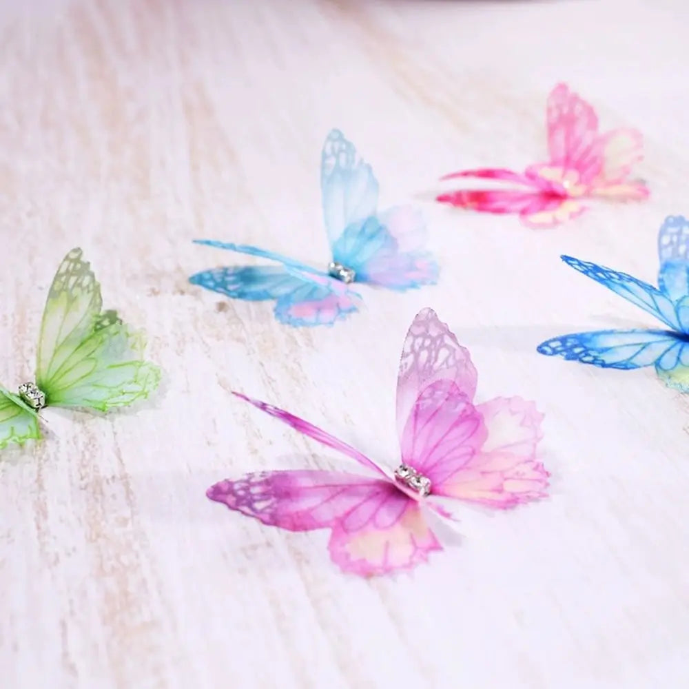 50Pcs 3D Organza Fabric Butterfly Appliques Double-layer Gradient Color Simulation Mesh Butterfly Patch Translucent Oasis Select