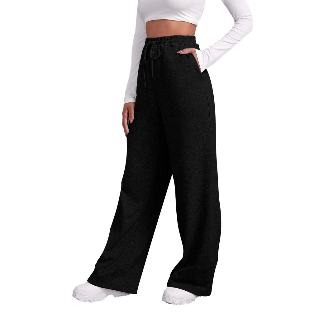 Women's Fleece-Lined Wide Leg Sweatpants | Casual Joggers Wide Leg Sweatpants Oasis Select Black XXL