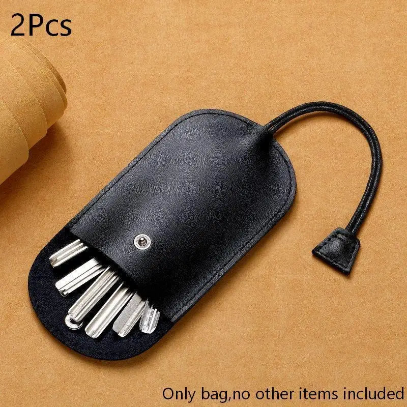 Retro Pull Out Key Holder PU Leather Key Case Portable Keychain Pouch Multi-Functional Mini Coin Purse For Men Women Daily Use Oasis Select 2PCS Black